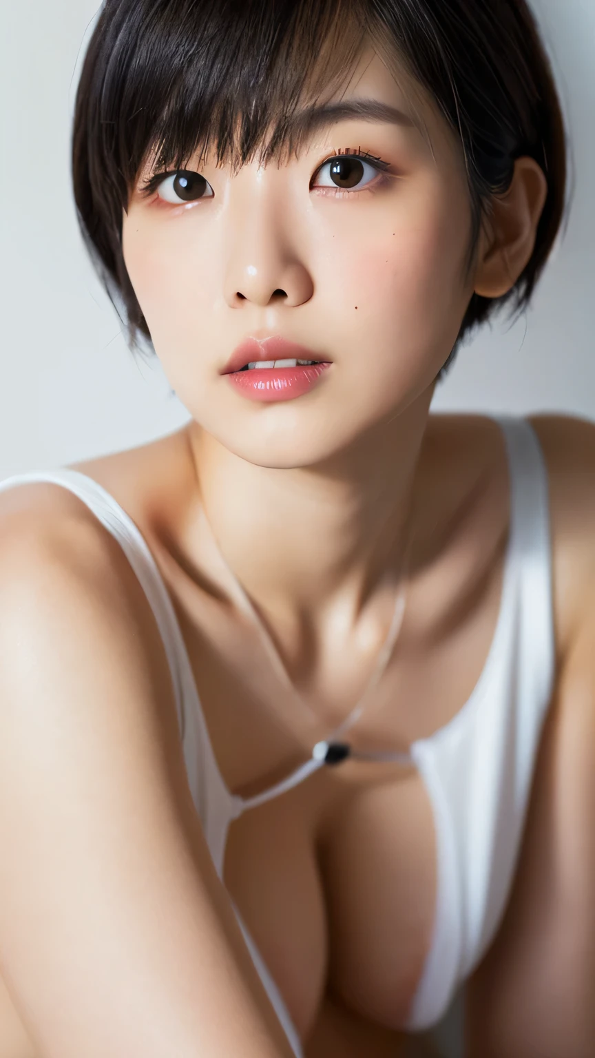 ((maSutepiece,highest quality)), (photographrealiStic:1.4),(((maSutepiece,8k)),White wall,(White Room),((Full body photo))),Shot in natural light,highly detailed face and Skin texture,highly detailed lipS,correct State of the human body,Superhigh reSolution,(Photorealistic:1.4),highest quality, 1. Beautiful Women, 20yearS old, S, 60mm lenS, Lightweight knit material,(short hair),JapaneSe woman,(Black Hair),VerSatile poSeS,Looking into the camera,Natural lip color,Professional Lighting,mole,Small breasts,