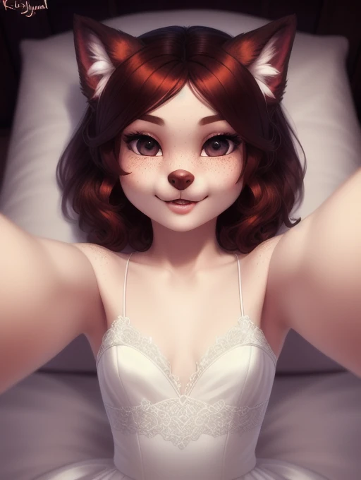 (source_e621), A beautiful and detailed (sweet portrait), ((young anthro domistic dog)), anatomically correct, Schlank, Small breasts, Hochgeladen E621, detailed flauschige fur, (von Fluff-Kevlar, Bayard Wu, personalami, Pino Daeni), 1girl, off shoulder bikini , adorable, facing viewer, on bed, missionary position, 1girl, realistic, ultra sharp image, view from above, (solo), first person view, cleavage, masterpiece, lying on her back, half body, beautiful hair, teeth, messy short hair, perfect eyes, bellybutton, absurd resolution, very young girl, snout, waiting, freckles , eyelashes, full body, fisheye view, (kissy face), (Kissing mouth), selfie,