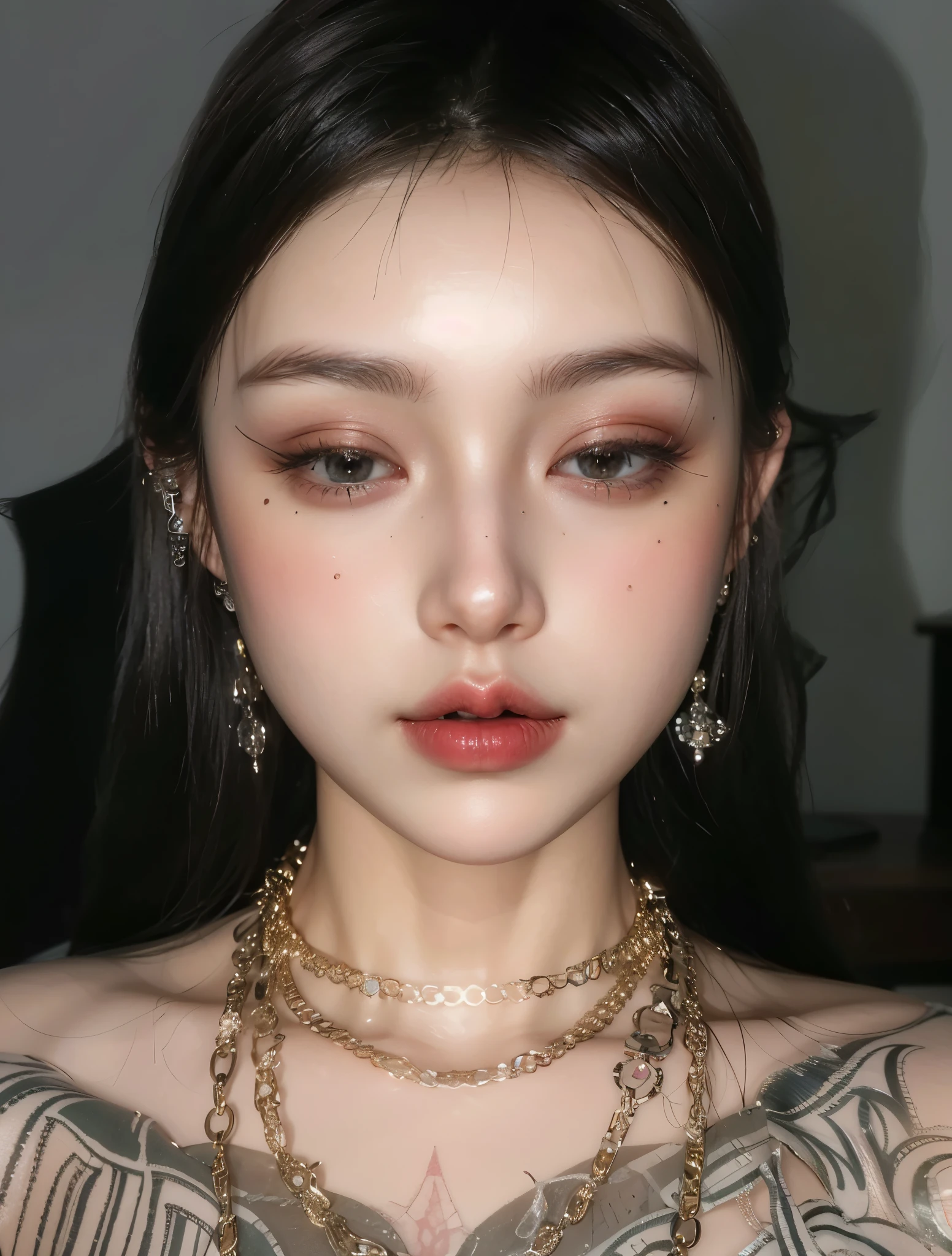 Game Art，CG Animation，Best image quality，Maximum resolution，8K picture quality，(A bust photo)，(portrait)，(Head close-up)，(Rule of Thirds)，Unreal Engine 5 rendering works，20 year old girl，((Queen))，The eyes are very detailed，(Large Breasts)，Elegance and nobility，Light，Light线追踪，Game CG，((3D Unreal Engine))，OC rendering reflection mode，4k，Ultra-clear，Translucent lace，Fair and plump figure，Pretty Face，Light泽凝胶涂层，身着华贵礼服的Queen，Gorgeous clothing，Colorful makeup，Luxurious diamond necklace，Close your eyes