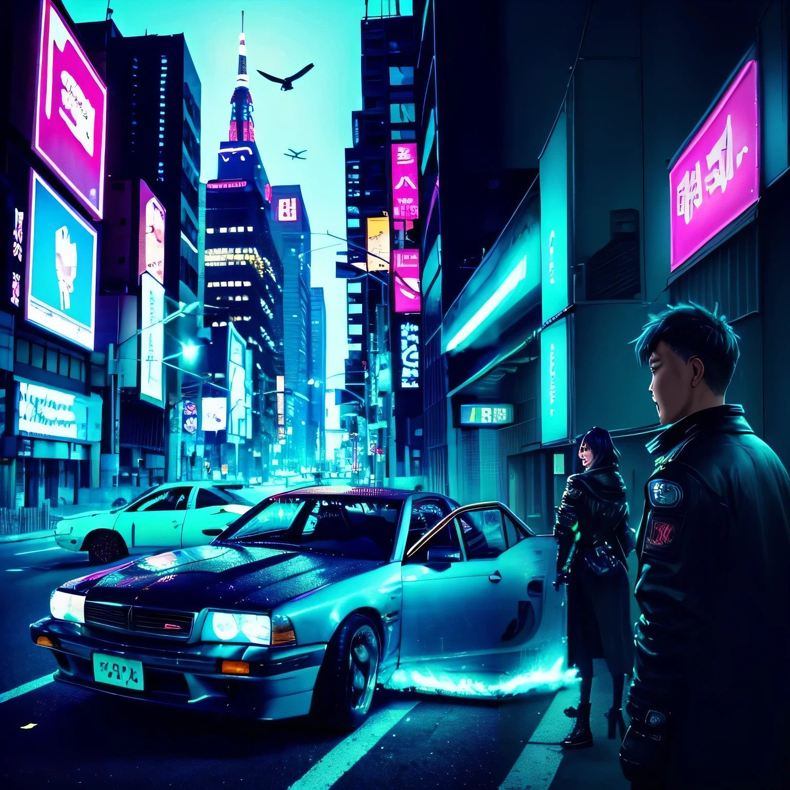 cars parked on the street in the city at night, cyberpunk streets in japan, futuristic cyberpunk tokyo night, neon Tokyo, city of steam waves, art deco ahead of anime aesthetics, in the city of cyberpunk, Neo Tokyo background, Cyberpunk Night Street, cyberpunk street, cyberpunk streets at night, Neon City in the background, Neon City, cyberpunk city street, cyberpunk city street background