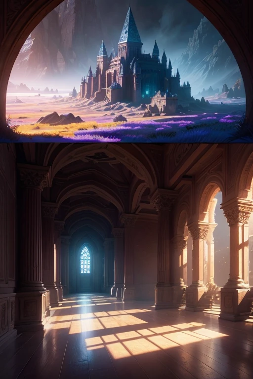 a secret hideout for combat training, detailed interior, mystical atmosphere, beautiful landscape, natural lighting, ancient architecture, glowing crystals, magical elements, fantasy art, highly detailed, intricate details, cinematic lighting, dramatic shadows, vibrant colors, photorealistic, masterpiece