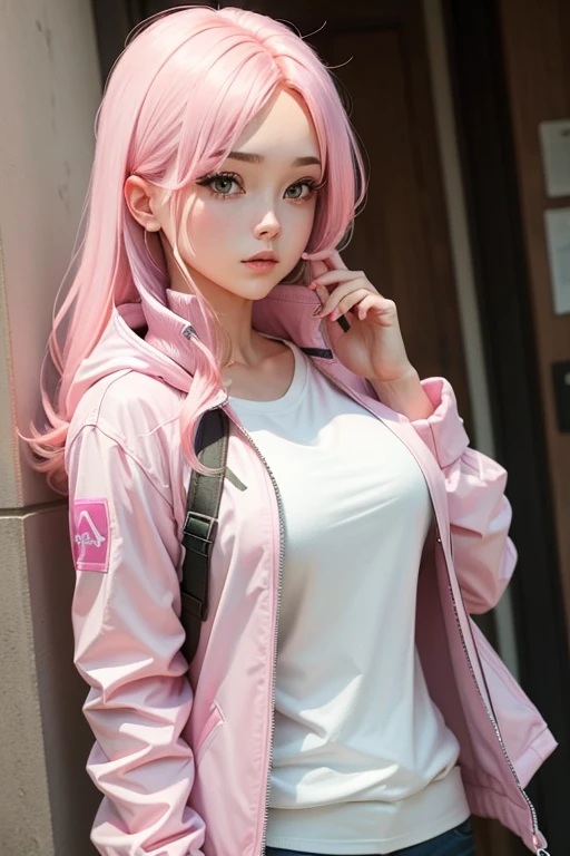 Hitorigotō, Gotoh Hitori, Blue eyes, cube hair ornament, hair between eye, Hair Ornament, Pink hair, One side up, Long hair, Blake Black Skirt, Jacket, Long sleeves, Pants, Pants under the skirt, (Pink jacket:1.5), Pink pants, Pleated skirt, Skirt, Track jacket, track pants, Joggers, BREAK looking at viewer, Break indoors, crass room, BREAK (masutepiece:1.2), Best Quality, High resolution, Unity 8k壁纸, (Illustration:0.8), (Beautiful detailed eyes:1.6), extra detailed face, Perfect Lighting, extremely details CG, (Perfect hands, Perfect Anatomy),