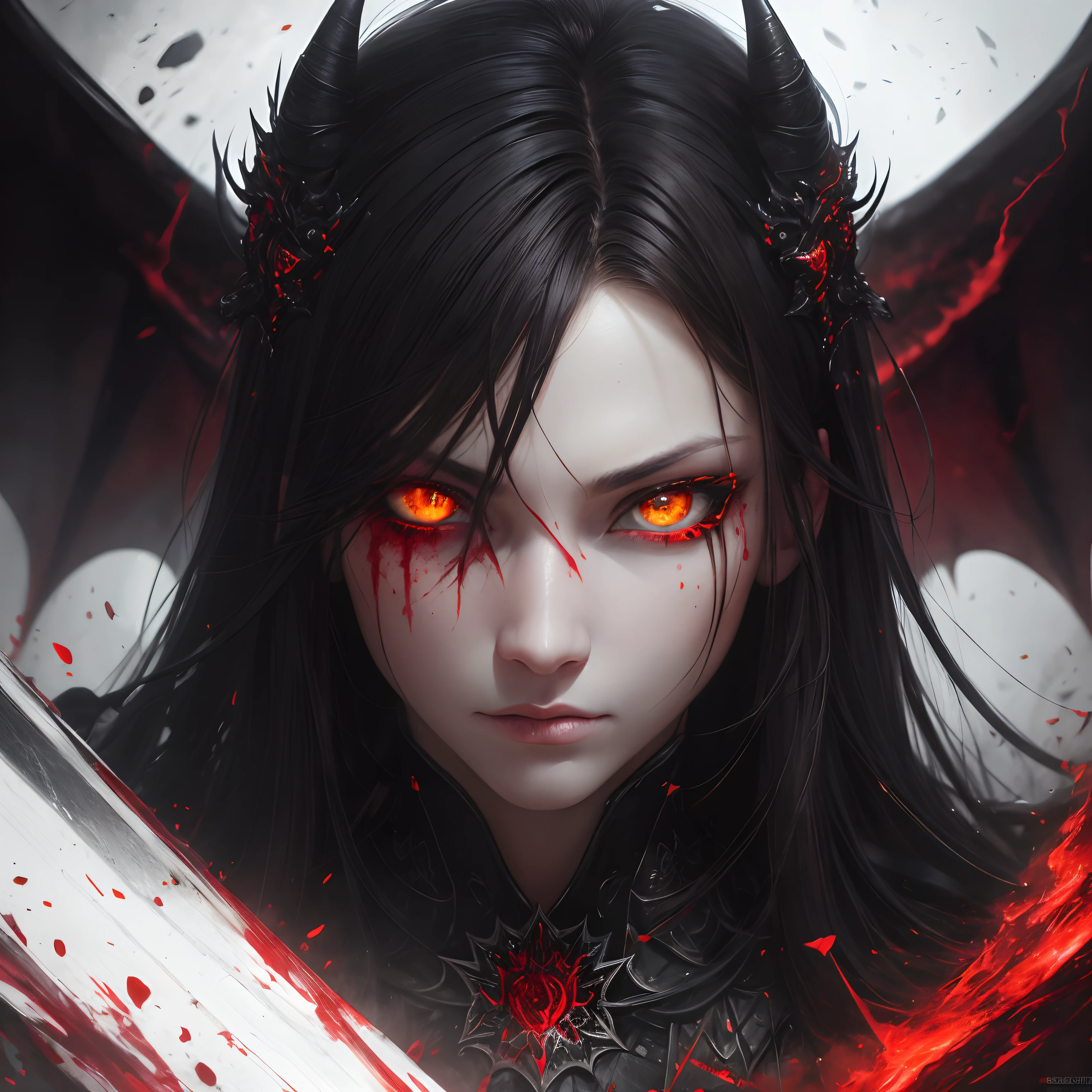 melhor imagem, (8K, Foto CRU, realista), Detailed, delicate depiction and flashy, dynamic painting method, Imagem em close-up dos olhos do diabo, Olhos de fenda levantados, olhos vermelhos, Vertical yellow eyes with red iris, The whites of the eyes have black capillaries running through them, temer, fantasia negra