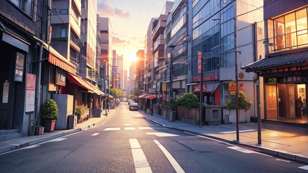 (masterpiece), best quality, ultra detailed, anime background, morning, sun, tokyo city, street