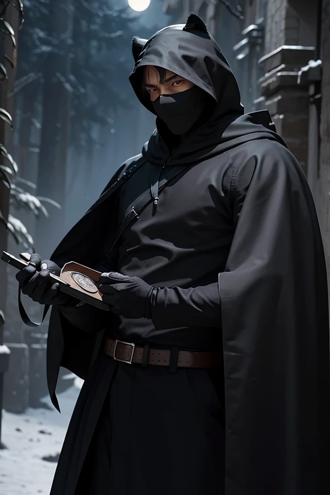 In the Heart of the Moonless Night, a ninja emerges as an enigma, shrouded by the darkness, yet his presence is undeniable. Clad in a midnight-hued cloak that seamlessly melds with the shadows, he moves with the grace of a panther, as if gliding through the ether. His eyes, sharp as razors, pierce the darkness with an uncanny ability to detect even the subtlest of movements, a testament to his unparalleled vision. As silent as a whisper, he infiltrates any location unnoticed, due to his profound mastery of stealth.
Beyond his physical agility, he possesses