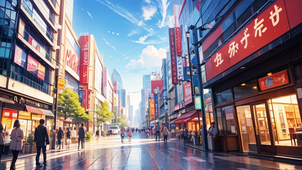 (masterpiece), best quality, ultra detailed, anime background, day, morning, sunlight, tokyo city, street, mall