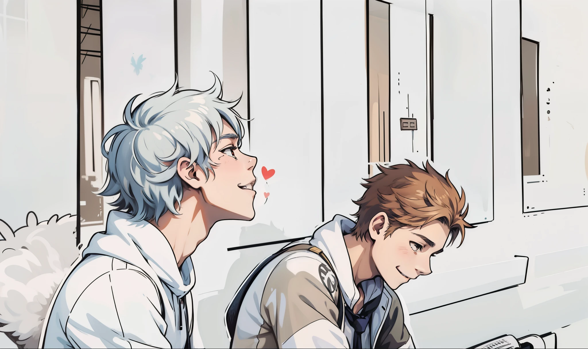 (estilo anime 2d plano) There are two 16 year old friends smiling