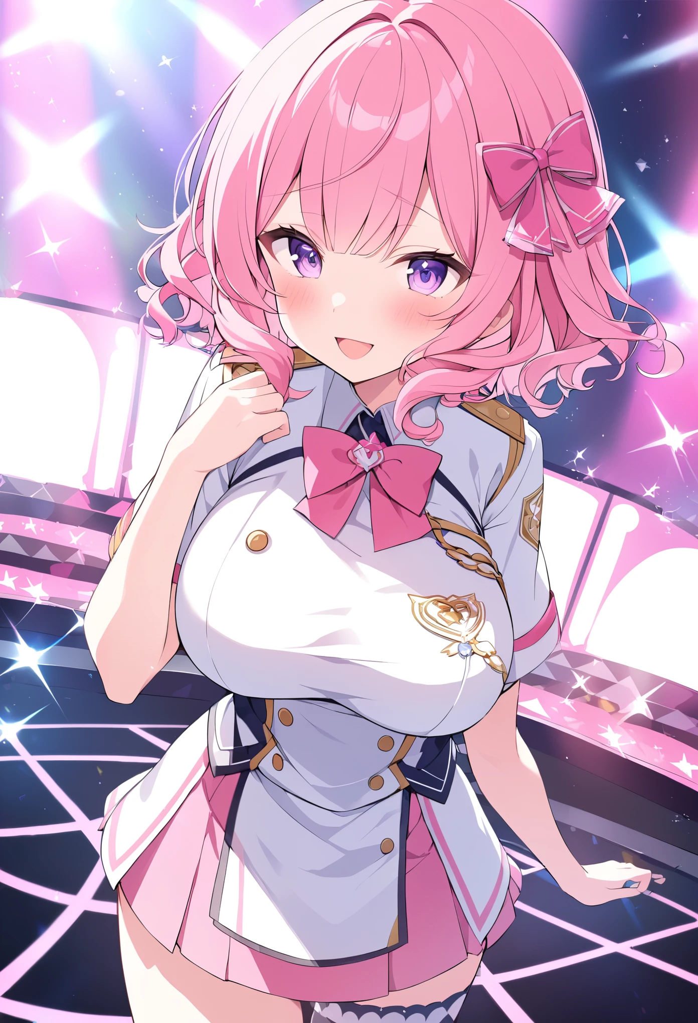 NITTAMOEKA
PINK HAIR, HAIR BOW, PINK BOW, CURLY HAIR, SHORT HAIR, PURPLE EYES, PINK EYES, Big Breasts, Live Stage, uniform, solo