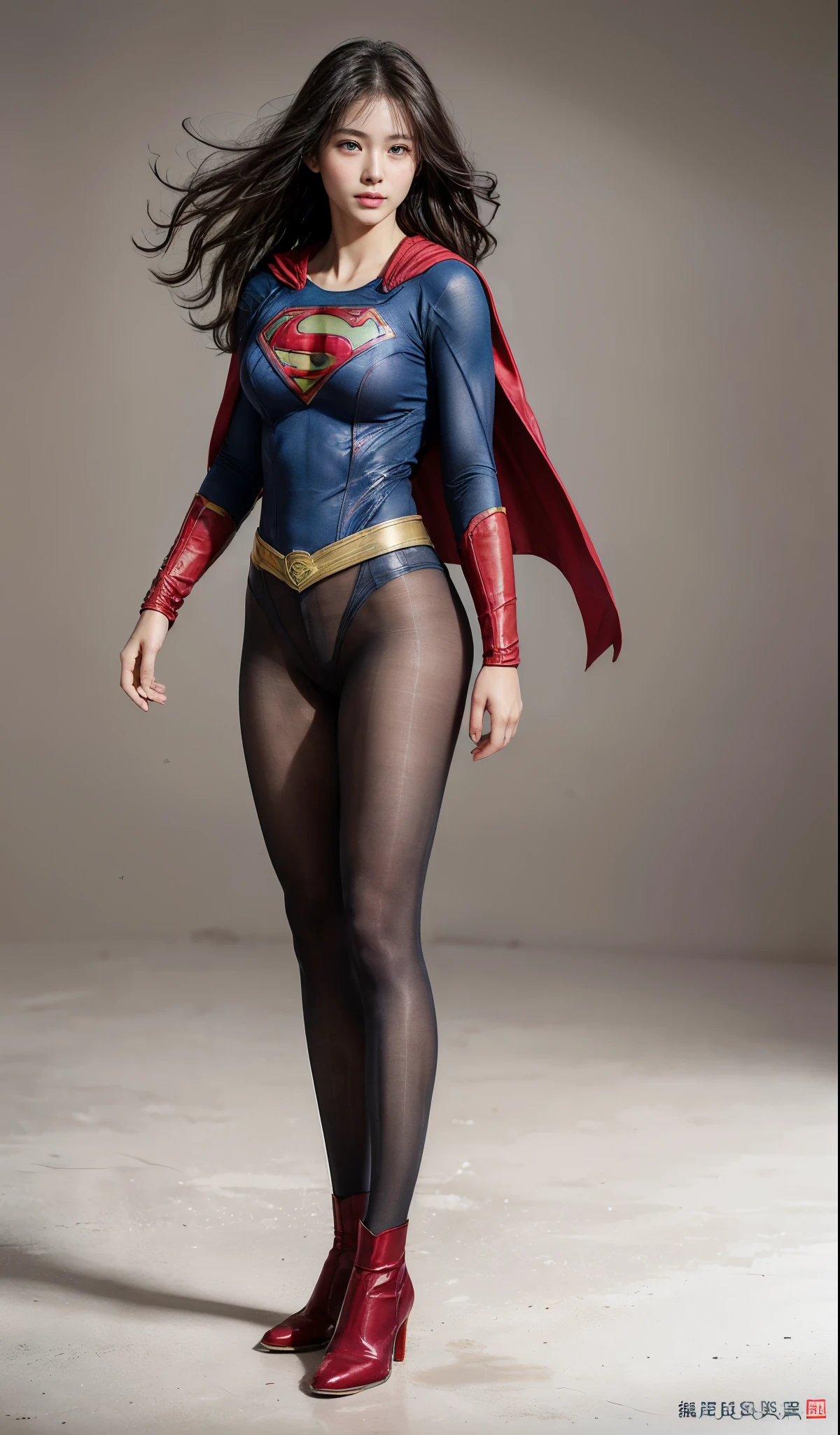 No background、(((Beautiful legs in black tights.)))、(((Legally express the beauty of your smile)))、((((Make the most of your original images)))、(((Supergirl Costume)))、(((Beautiful Hair)))、(((suffering)))、(((Please wear black tights....、Wear red boots)))、((Best image quality、8k))、((highest quality、8k、masterpiece:1.3))、(((Preserve background )))、Sharp focus:1.2、Beautiful woman with perfect figure:1.4、Slim Abs:1.2、Wet body:1.5、Highly detailed face and skin texture、8k