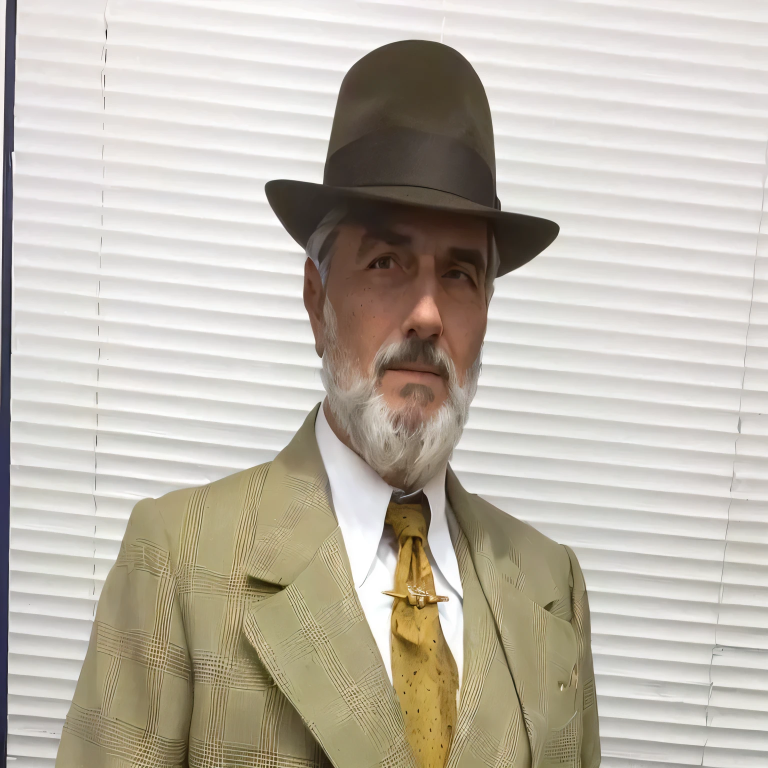 There is a man in a suit and hat posing for a photo, a man in a suit and hat, vestido com um terno antigo, dressed like in the 1940s, fedora, Roger Magrini, taken at the beginning of 2020, Ignatius Fernandez Rios, inspirado em George B. Sutherland 