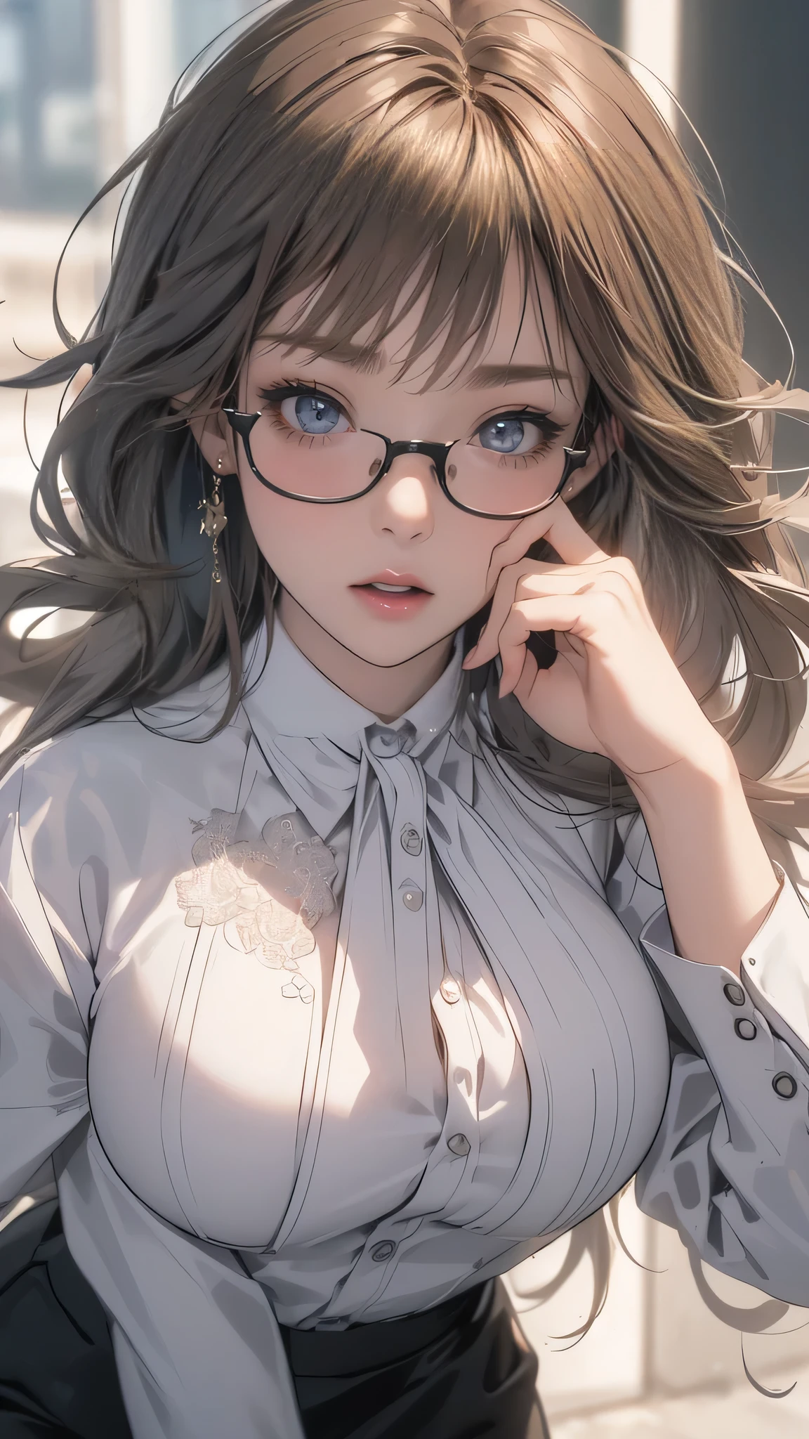 1woman,random office lady fashion,(wearing glasses:1.2),black pantyhose,(Thin type:1.8),(large breasts),(random hairstyle),(Highest image quality,(8K), Ultra-realistic, Best Quality, High quality, High Definition, high quality texture, high detailing, Beautiful detailed, fine detailed, extremely details CG, Detailed texture, realistic representation of face, masterpiece, presence)