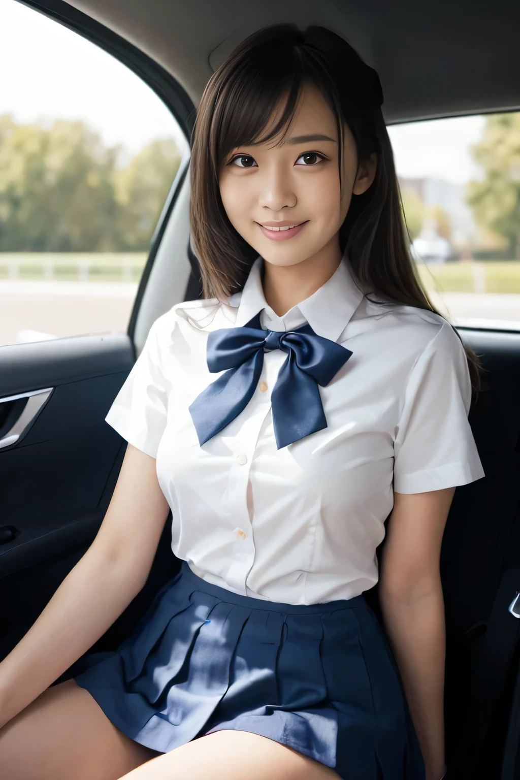 (Navy blue short pleated skirt,:1.5)、