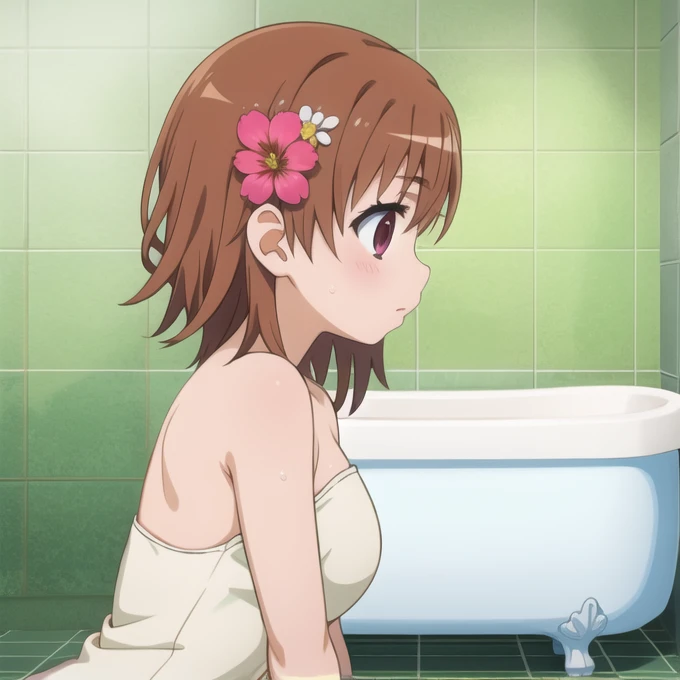 nude girl in the bathroom naked, mirando al especator con todo el cuerpo