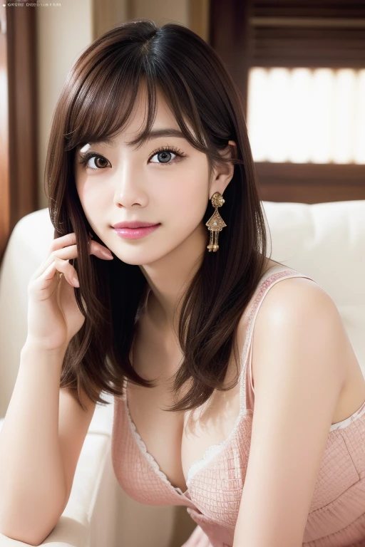 (RAW Photos, 最high quality), (Realistic, photo-Realistic:1.3), 最high quality ,masterpiece, (Cherry Nobody SD15),  (beautiful girl), Pink lipstick, Colorful Makeup, Long eyelashes, Earrings, Applying eyeliner, Brown-black hair,(cute), (Detailed face), Fine grain, Detailed Iris, 8K Ultra HD, Digital SLR, Soft lighting, high quality, Film Grain, beautiful Fine grain, Beautifully detailed nose,  smile, (非常にDetailed face: 1.5), Fujifilm XT3, 最high quality, Super detailed, masterpiece, In detail, Superior, 8k wallpaper, indoor、sit on a luxurious sofa、cute女性、(Full nudity)、Underarm、Spread your legs、(pubic hair)、Waist up shot、From below、