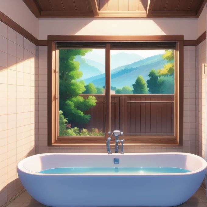 (masterpiece, best quality, detailed:1.5), magenta theme, 1girl,  bathroom window, from side, bathtub filled with water, towel wrap body, curtain, white tile wall BREAK misaka mikoto 