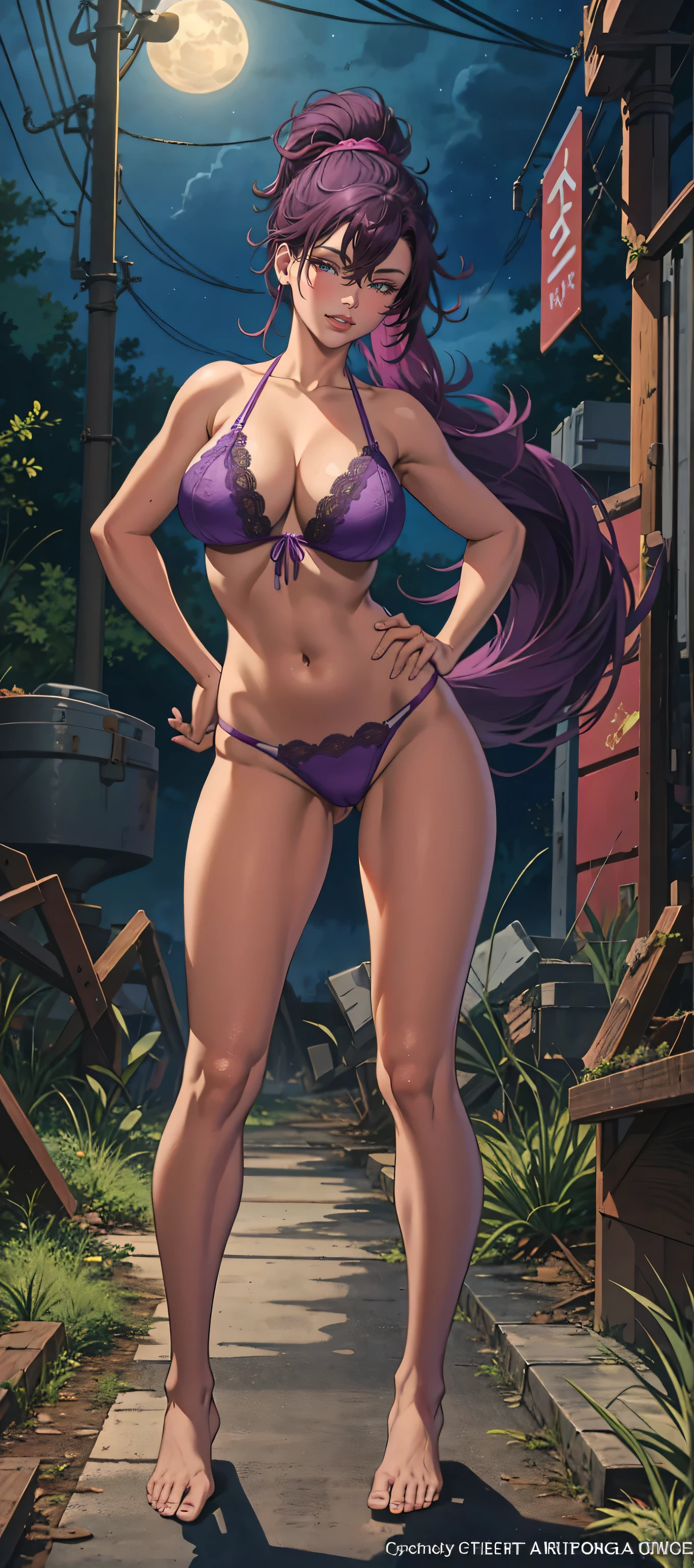 8k_wallpaper, extremely detailed eyes, extremely detailed body, (large masterpiece digital art), (detailed manga illustration), (detailed line art), ((perfect anatomy)), (intricate details:1.3), (ultra-detailed:1.3), (illustration:1.3), (sharp focus:1.3), (natural lighting:1.05), (vivid colors:1.3), (masterpiece), best quality, expressive eyes, perfect face, 1 girl, breasts, cleavage, gloves, huge breasts, swimsuit, bikini, purple bikini, detailed {{blue hair}}, medium hair, messy hair, (gray eyes), hourglass physique, sarong , dynamic pose, huge ass, dynamic lighting, beach background, sun glasses,