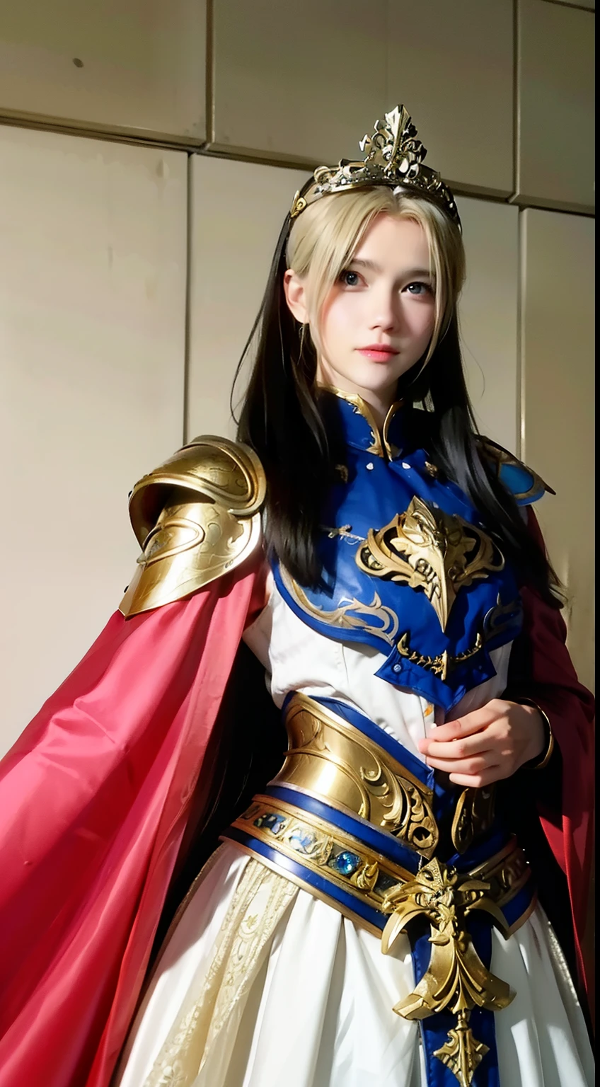 armor,Long Hair, Blonde, breastplate, Cape,shoulder armor,tiara,Braiding,Paul Don&#39;s,skirt,Yellow Eyes,