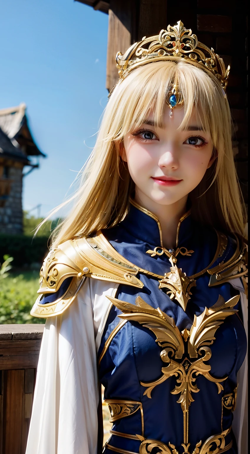 armor,Long Hair, Blonde, breastplate, Cape,shoulder armor,tiara,Braiding,Paul Don&#39;s,skirt,Yellow Eyes,