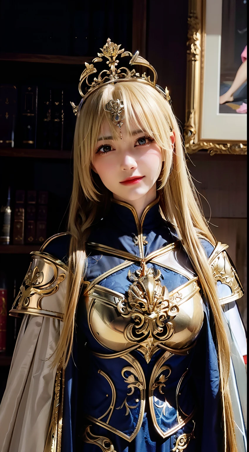 armor,Long Hair, Blonde, breastplate, Cape,shoulder armor,tiara,Braiding,Paul Don&#39;s,skirt,Yellow Eyes,