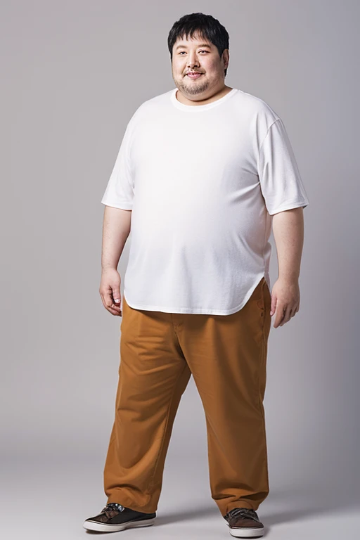 Japanese male, 158cm tall, age 39, slightly overweight, white background