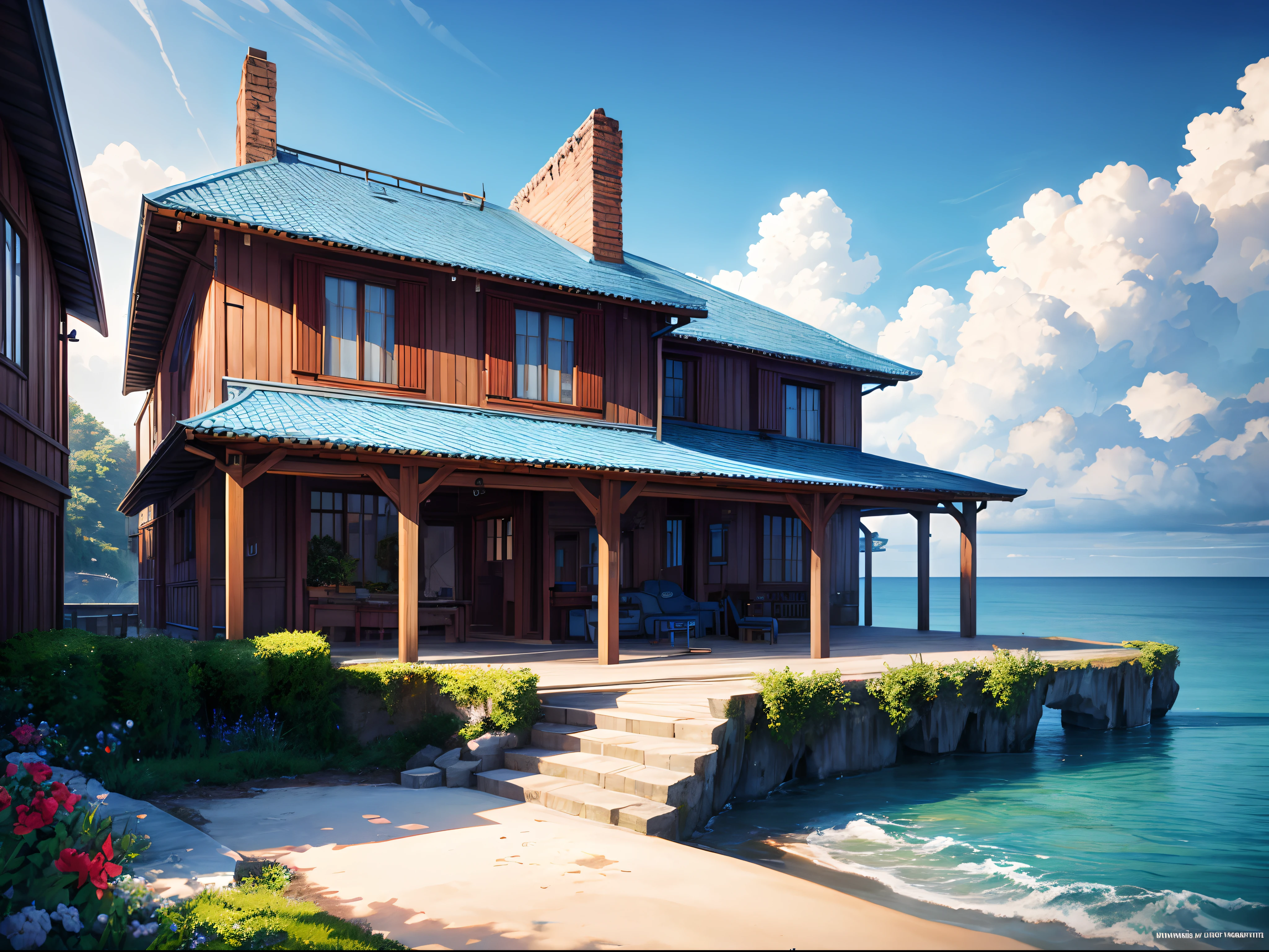 Makrame style seaside house, ultra hd, realista, cores vivas, altamente detalhado, Desenho UHD, caneta e tinta, perfect composition, linda, detalhada, intrincada, insanamente detalhada, octane rendering trend in artstation, 8k art photography, photorealista concept art, soft natural volumetric cinematic perfect light