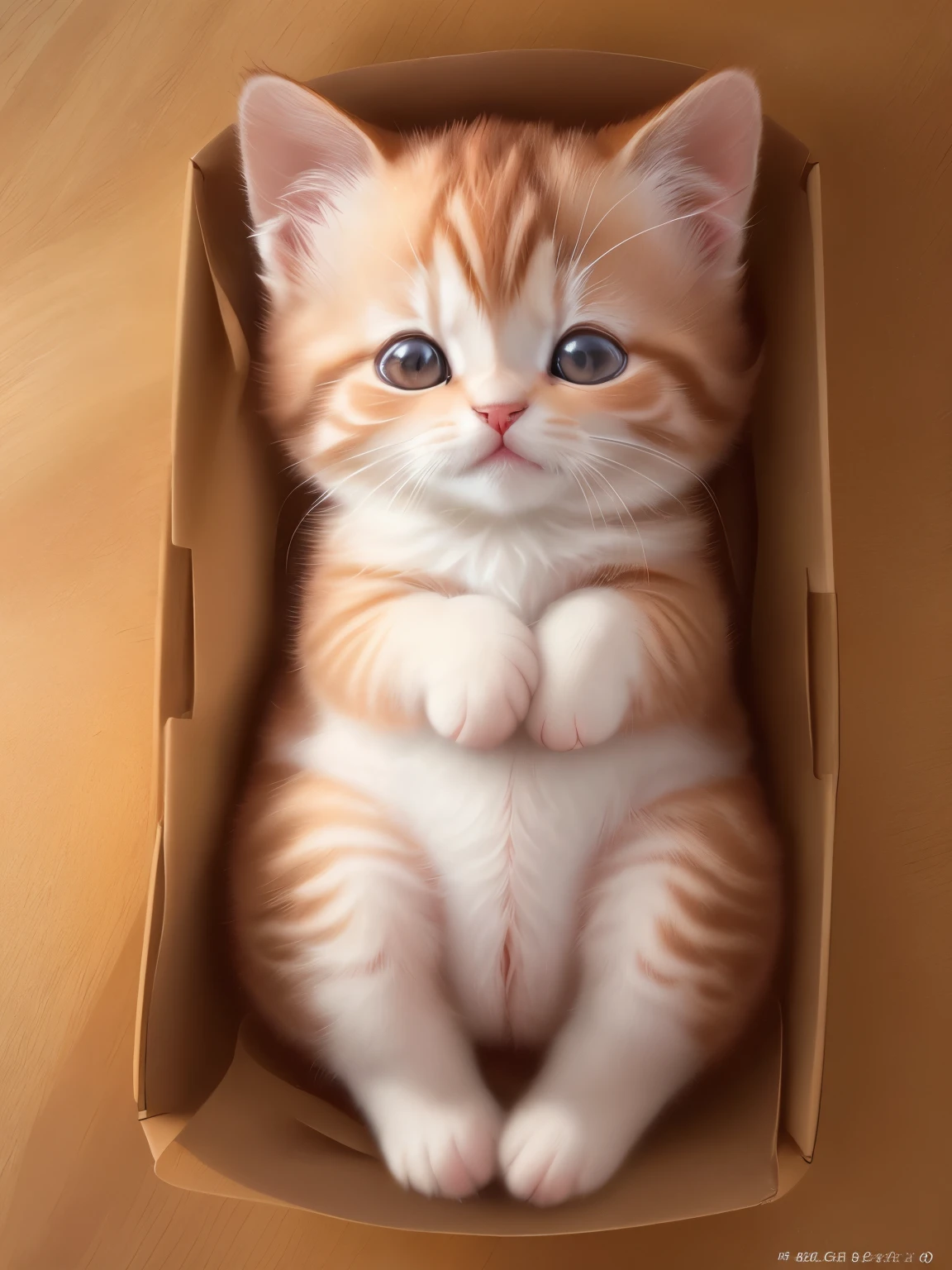 (highest quality,4K,8k,High resolution,masterpiece:1.2),Super detailed,(Realistic,Realistic,Photorealistic:1.37),indoor,Cute reddish brown kitten,White nose、(Mostly white)、All front legs are white、Art Gallery、(Very small kitten)、Sleeping、Random Pause
