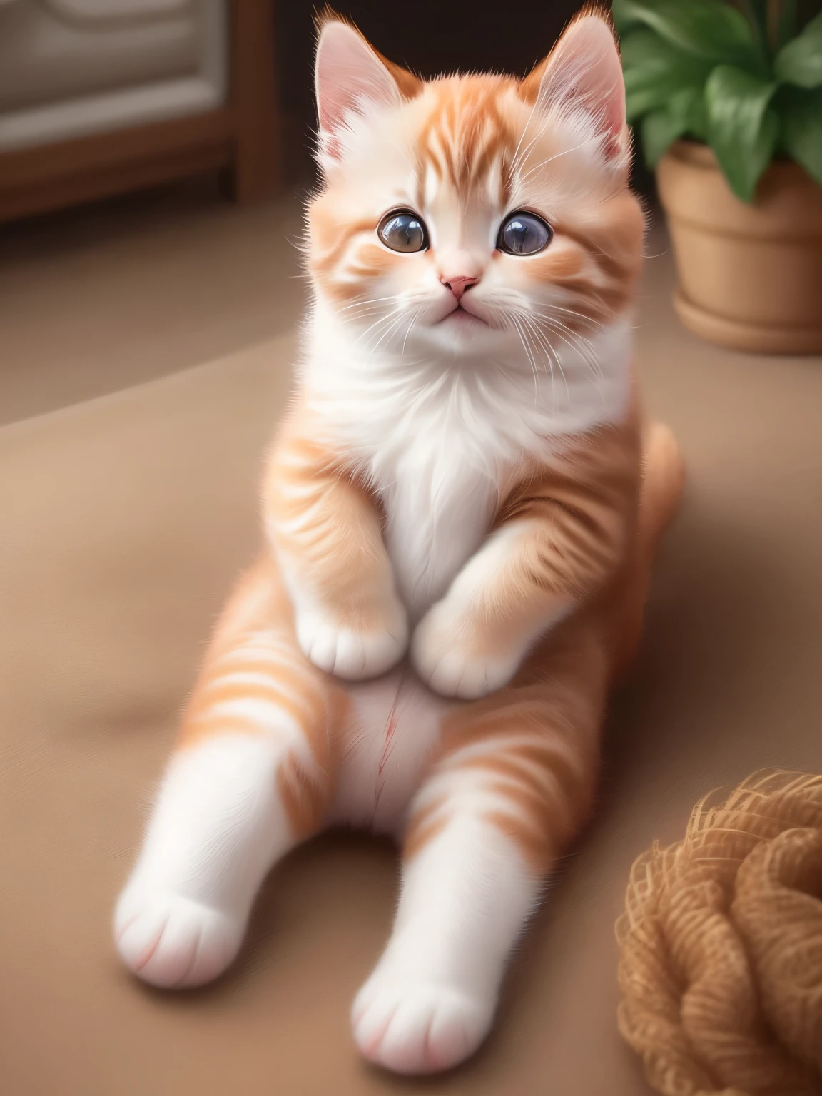 (highest quality,4K,8k,High resolution,masterpiece:1.2),Super detailed,(Realistic,Realistic,Photorealistic:1.37),indoor,Cute reddish brown kitten,White nose、(Mostly white)、All front legs are white、Art Gallery、(Very small kitten)、Sleeping、Random Pause