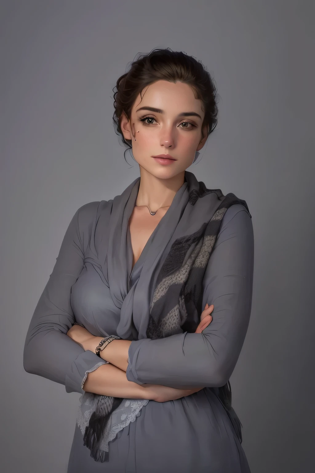 a close up of a woman with a scarf on her neck, véronique meignaud, Virginia Ropars, Magalie Villeneuve, retrato profissional em close-up, Sandra Chevier, Alina Ivanchenko, Olivia Kemp, retrato promocional, niele toroni, Katinka Reinke, monica langlois, Lya Pilnev