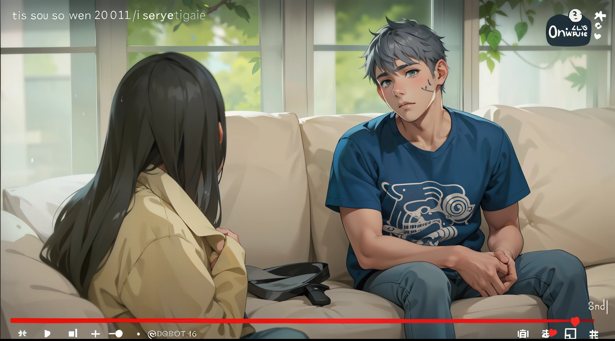 (estilo anime 2d plano)cute 16 year old boy this sad gray hair gray eyes