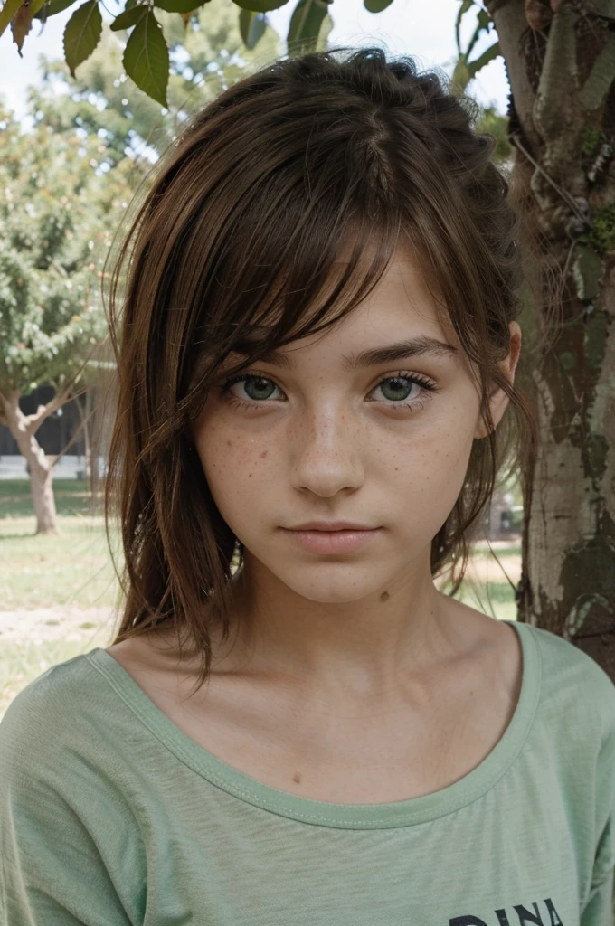 1 adolescentes,ojos color verde,by the chestnut,con pecas y el pelo suelto