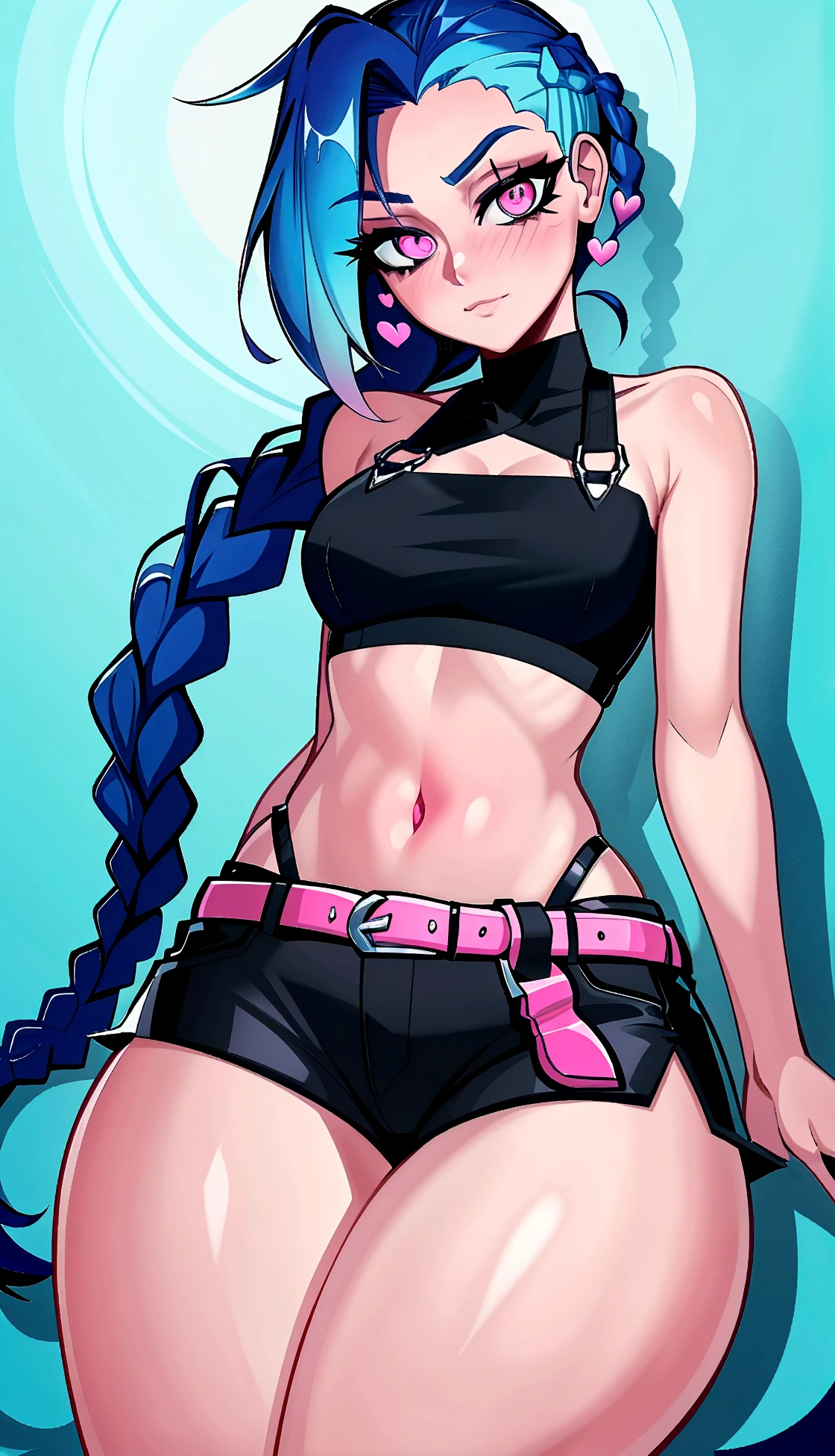 Illustrator, anime , Realistic ,sketch , 1 person, model, lip, High leg bikini, order, Blue gradient background, Neon Ponytail Hair, Are standing, Sexy pose, Sexy look, Texture Trim, Canadian, (masterpiece,Highest quality) Cancer