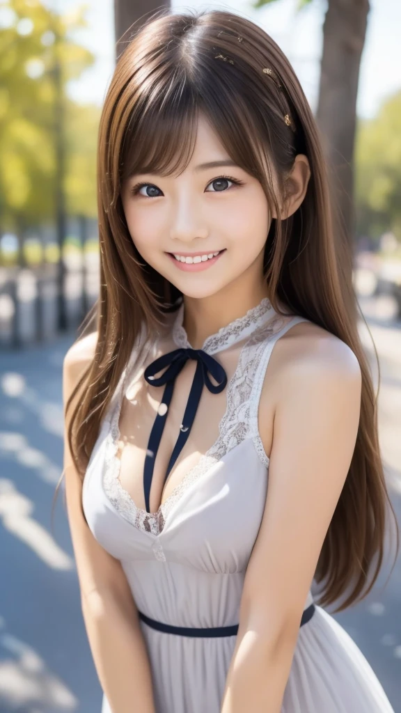 bright表情、Realistic:1.32、highest quality、超A high resolution、最も美しい日本のgirlの写真、((multiple angles))、Cute and beautiful face details、Small face、(PurerosFace_v1:0.008)、美しいbangs、、Shine, fair, Shine肌、Hair gets tangled in the face、girl1people々、顔まで伸びるbangs、bangs、Hair between the eyes、Attractive brown silky hair、bright、澄んだ瞳が魅力的にShine、Dynamic pose、highest quality、Confused、((the cutest girl in the world))、日本people々、((Maxi-length see-through lace dress with a plunging ribbon at the chest:1.3))、(ponytail:1.3)、(Tie with a thin ribbon)、Nice and cute、An innocent smile、nice smile、No cleavage、(Big Breasts:1.3)、(Pose cutely:1.3)、Side Tail、Brown Hair、Narrow waist、Beautiful eyes in every detail、View your audience、Upper Body、Face close-up、Front view、
