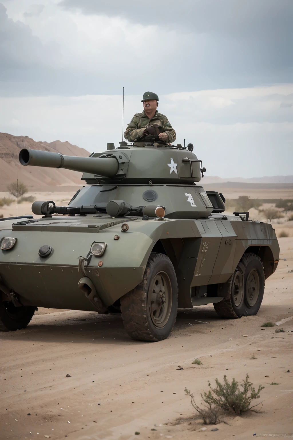 Un tanke t-55 sovietico , siendo protegido por 4 tankes amx 13 franceses , el escenario un desierto