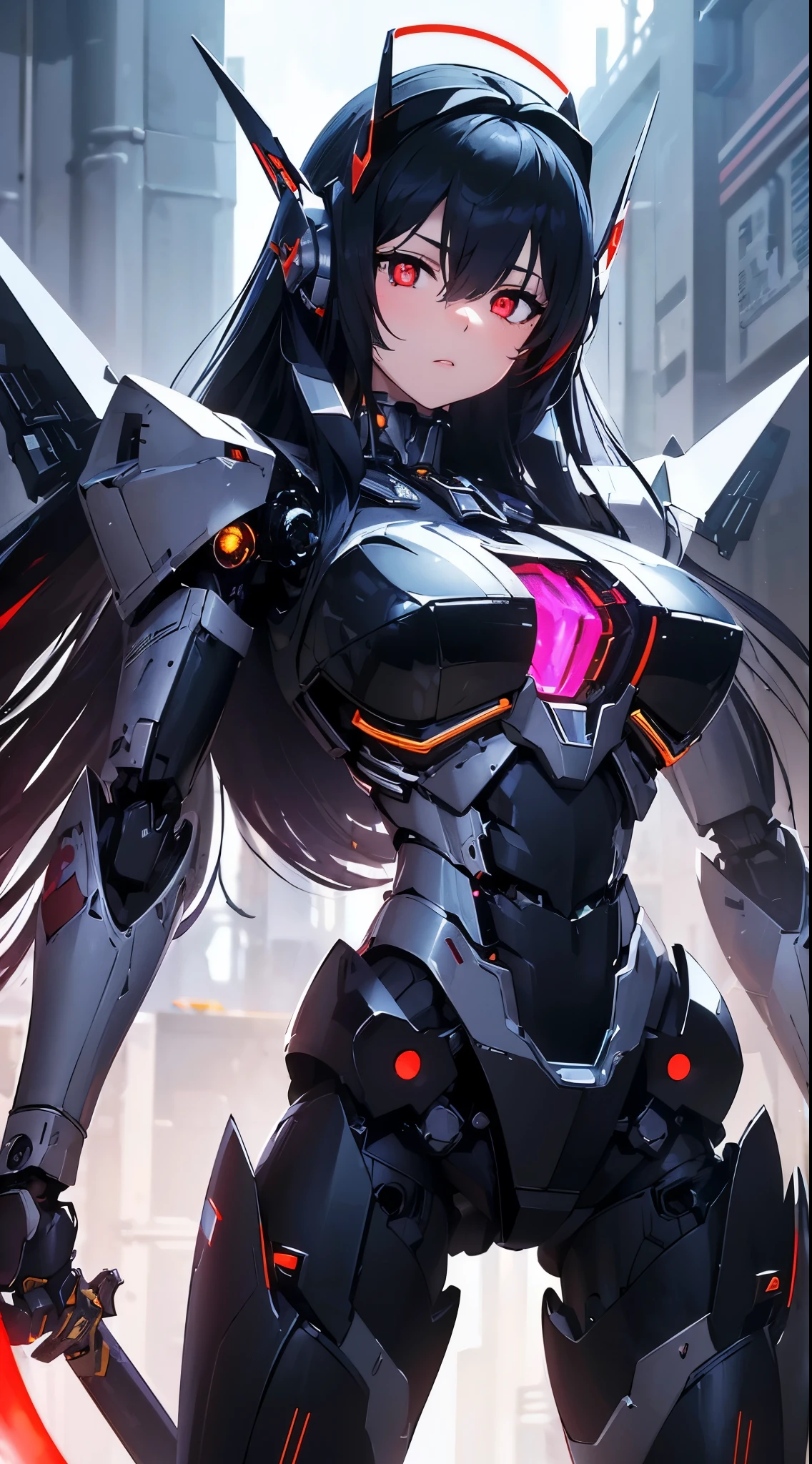 Eyes of the machine glowing red、((avert your eyes:1.6))、Expressionless