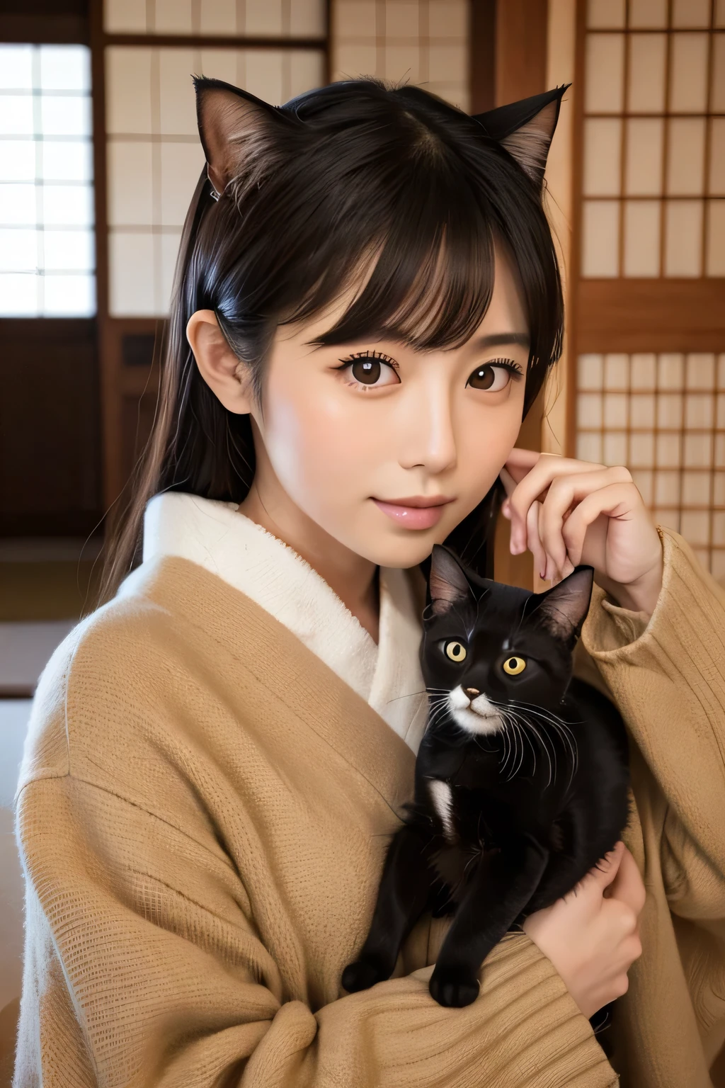 Catgirl in highschool Japanese uniform (Anime style)