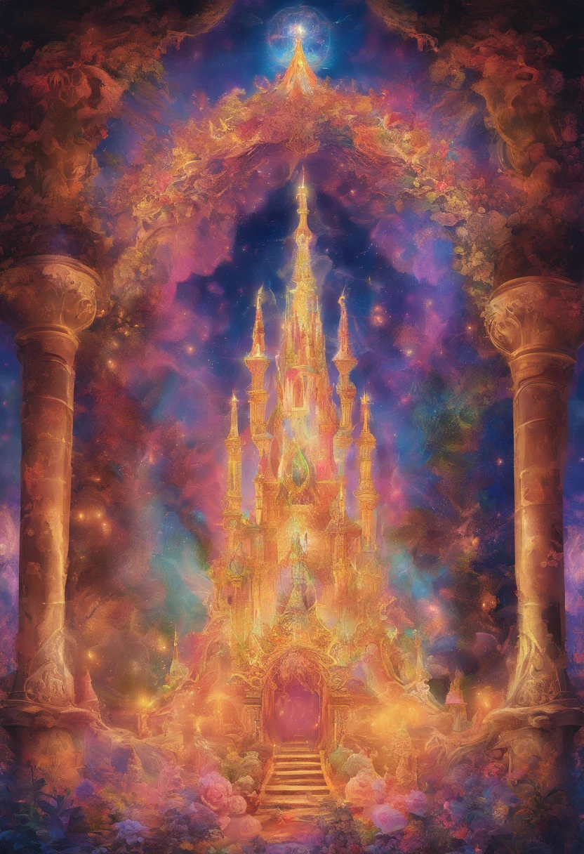 Ascension,Liberation of the Soul,Candles burning in rainbow colors,Heavenly Paradise,fantastic,Out of this World,Otherworldly atmosphere,Luxurious and gorgeouasterpiece.
