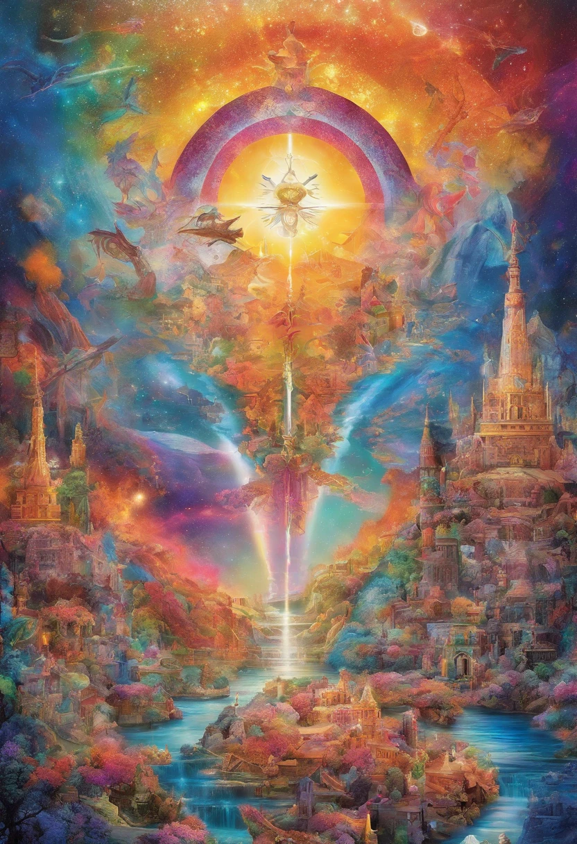Ascension,Liberation of the Soul,Candles burning in rainbow colors,Heavenly Paradise,fantastic,Out of this World,Otherworldly atmosphere,Luxurious and gorgeouasterpiece.