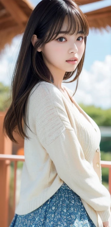 (Realistic Eye Size, droopy eyes, sleepy face, angle from below, realistic skin, ecstasy face), masturbation, strong wind, long thick braids, ((spread legs, Show off pubic hair)), (ボタンをoutsideした様々A lightweight casual dress with a simple pattern), outside, Mountain, (((focus on pubic hair, between legs))), ((dark hour of dawn)), in the forest, (swollen areola), stream,