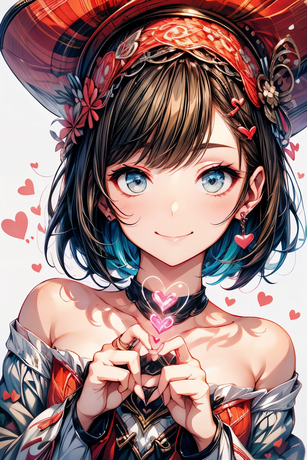 hand hart, Making a heart shape with both hands, Short-haired girl, smile, Wink, Mouth open