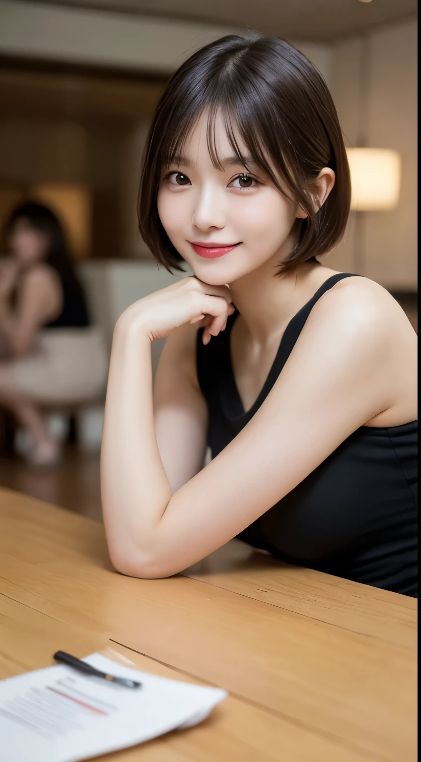 Tabletop, highest quality, figure, Super detailed, In detail, High resolution, 8k wallpaper, Perfect dynamic composition, Beautiful fine details, Women's fashion,Short Bob Hair,Small Breasts Natural Color Lip, Bold sexy pose,smile,Harajuku、20-year-old girl、cute、Subjects striking sexy poses for the camera、whole body