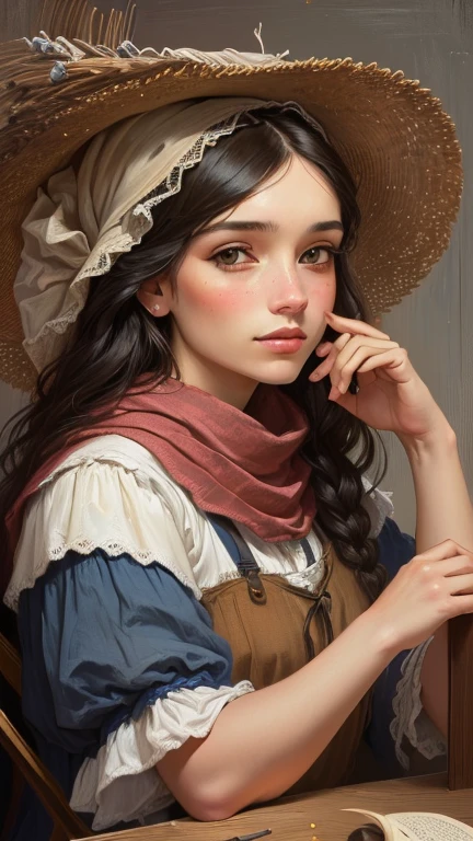 bocetos de una mujer con sombrero y bufanda sobre una mesa, inspired by Prince Hoare, Inspirado por Francesco Hayez, inspired by Jean-François Millet, inspirado en Lucy Madox Brown, inspirado por Lucas van Leyden, bosquejado, 🤤 girl portrait, retrato 4 / 3, inspirado en Francis Davis Millet, viejo boceto, solo portrait 🎨🖌️