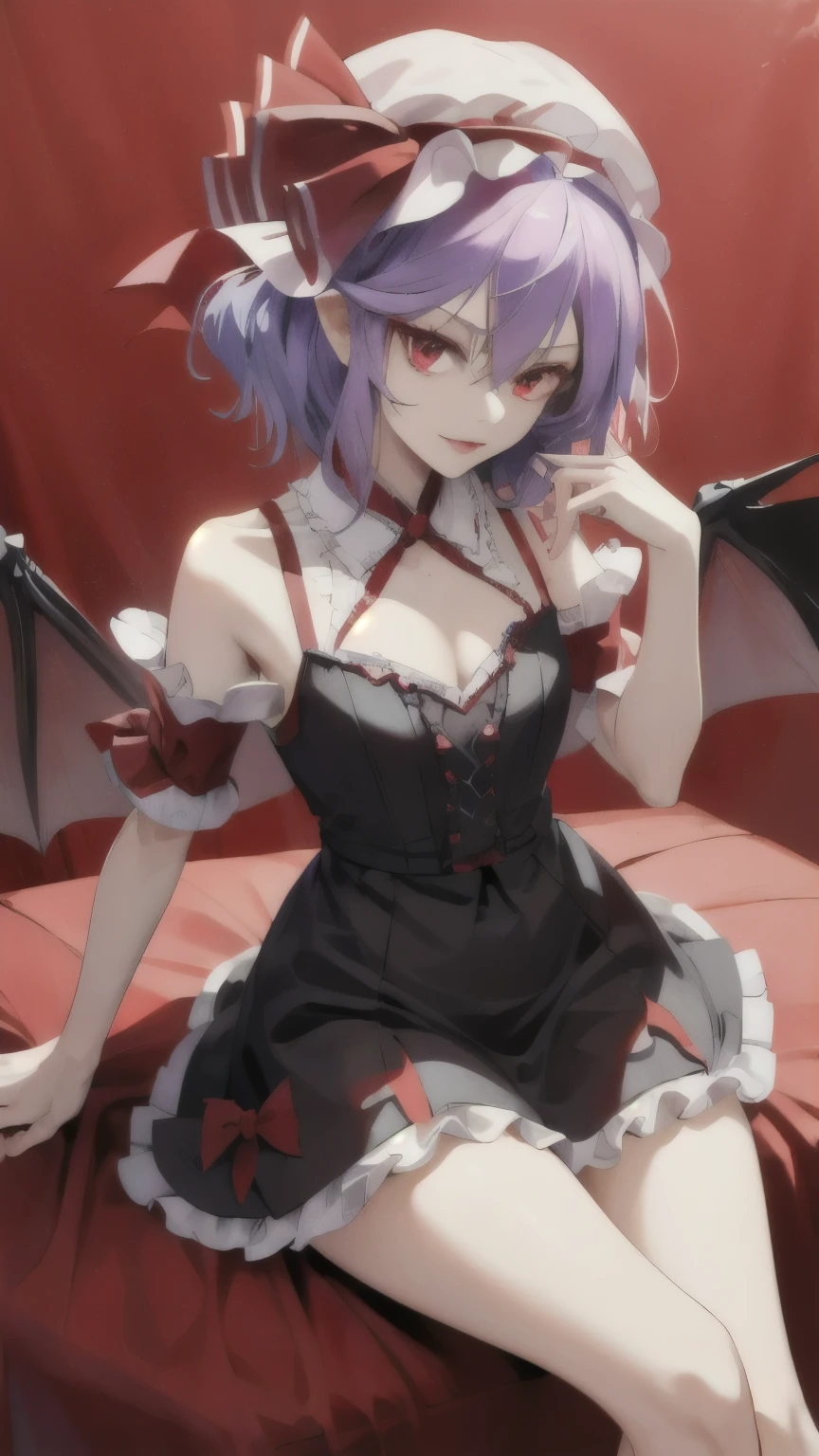masterpiece, best_quality, 1girl, solo, (goth:1.2), remilia scarlet,