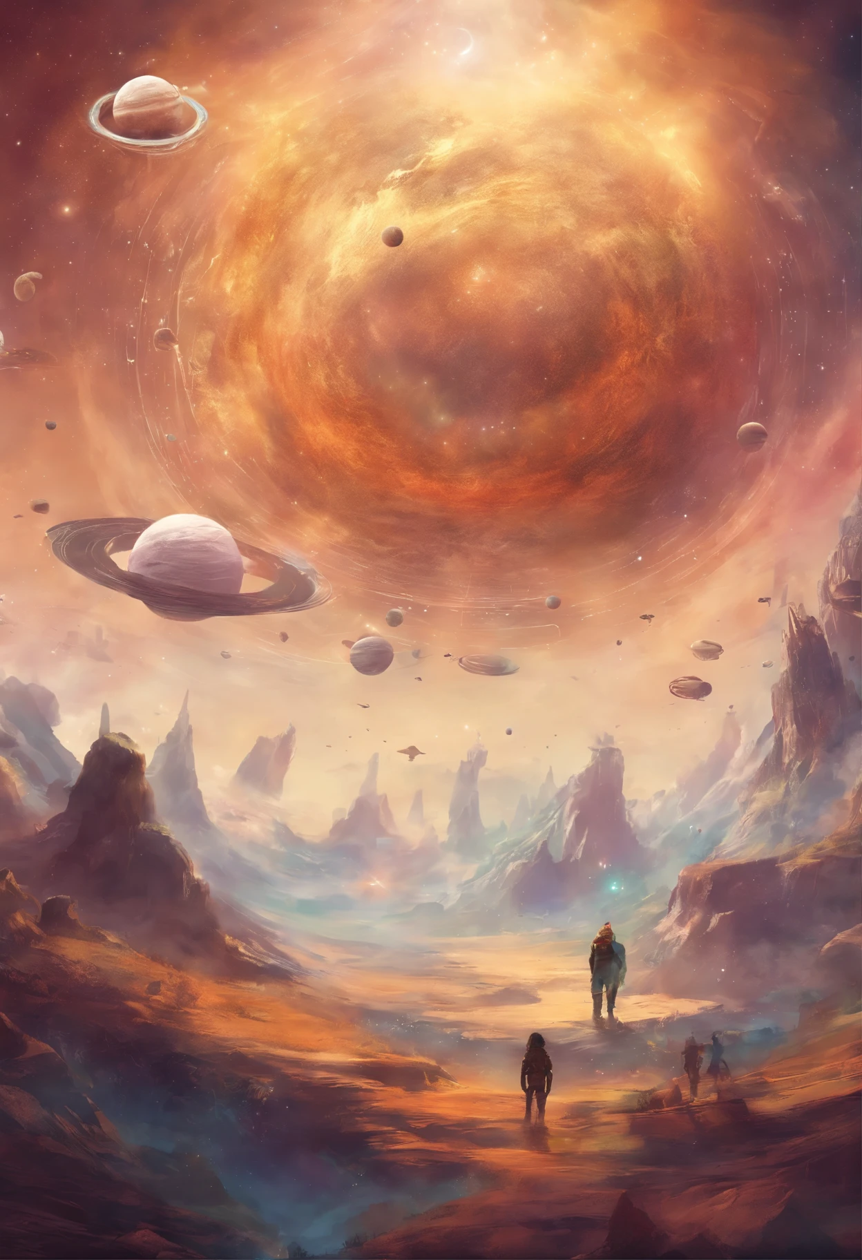 Expanding universe, crescimento do seres humanos e do universo, Child's Growth, evolution, Style illustration , feliz