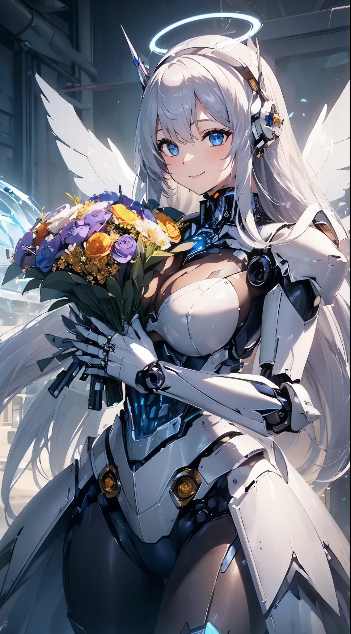 Blue shining mechanical eyes、A kind smile