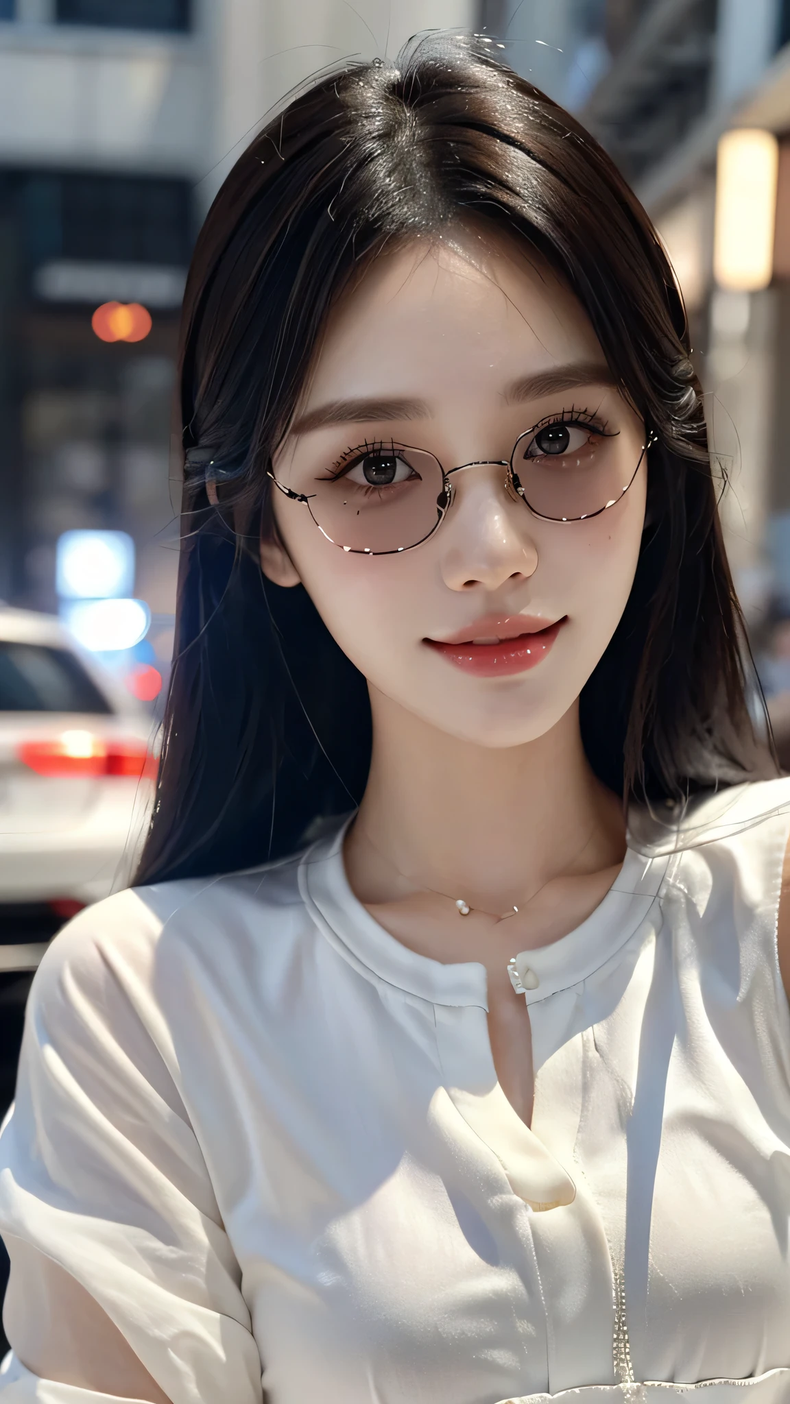 masterpiece、top-quality)、1 beutiful girl、in the villa , ((Wearing black sunglasses )), (Detailed beautiful eyes), ((Detailed skin)) , ((Detailed medium hair)), Walk around the store、((Boyish Brown Medium Hair))、((Smaller face))、((Neutral face))、((Light brown eyes))、((Korean Girl))、((18year old))、((cool lady))、((A shy smile on his face))、((Korean Makeup))、((elongated and sharp eyes))、((Happy dating))、((boyish))、on the wvilla), ((CG rendering)), ((Blurred background)), ((16K)), ((Very detailed)), ((wallpaper)), ((depth of field)), ((movie light)), (( Ray tracing)).