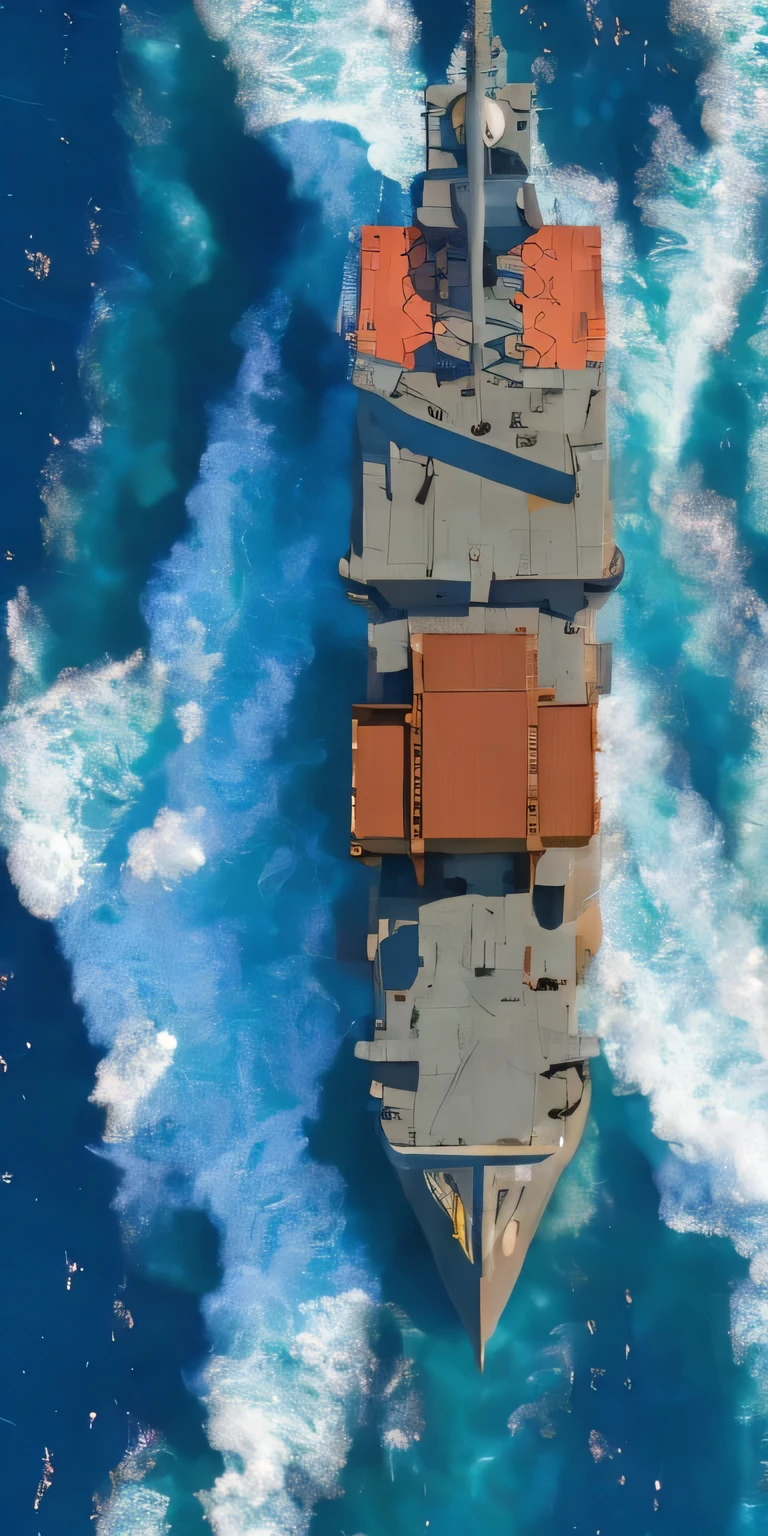 dnd card, Early twentieth century cargo ship, in the middle of the dark sea, a lot of iron, view from above, large steam engine