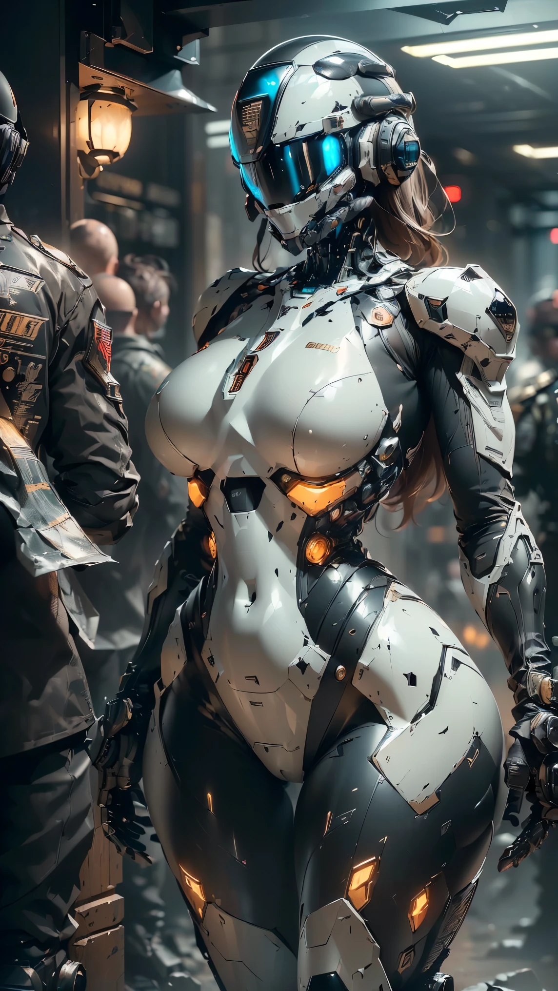 ((best quality, 8k, masterpiece: 1.2, ultra detailed, , a heavy mecha, hard surface)), (Armored core style: 1.0), (Big breasted woman with team U.S.ARMY robot armor GLOSSY BLACK) ,(((aiming at something with a rifle:1.4))),(((Looking into the sights of a rifle:1.4))),(((black body:1.5))),(The armor has the U.S. logo. ARMY..:1.4),(open tactical helmet:1.3),(One eye detailed:1.3),(One face detailed:1.3),(Weapons detailed:1.3),(body detailed:1.3),(full bodyesbian:1.5 ),(The background is a WAR city.:1.5),natural