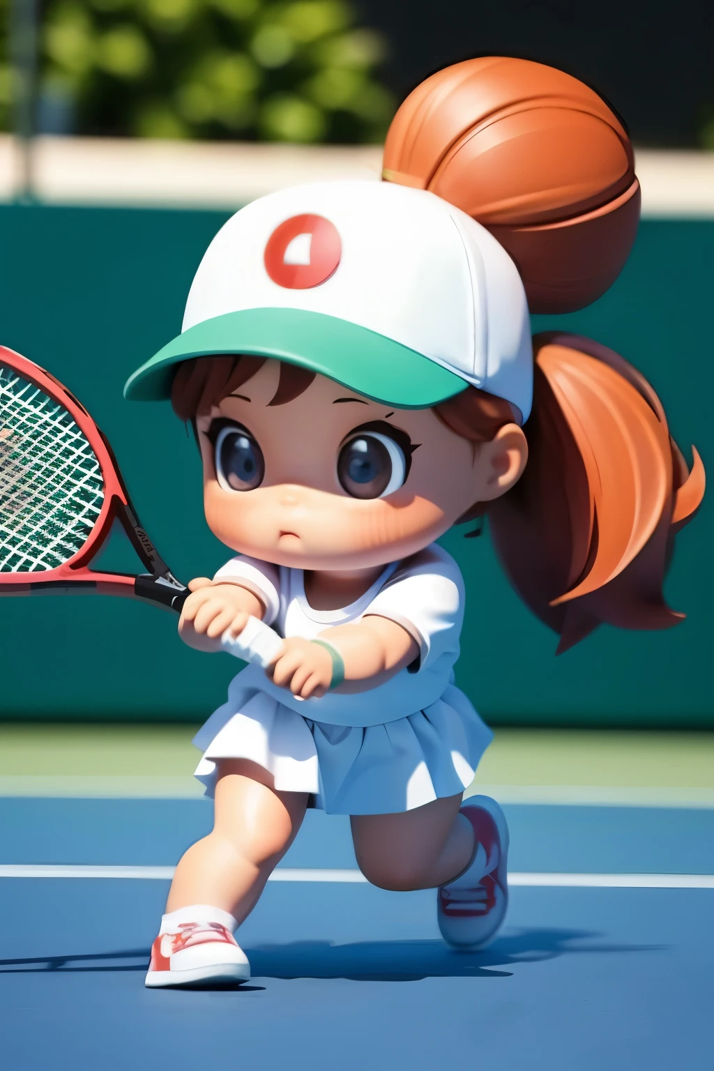 Photorealistic、Chibi Girl Doll（Playing tennis、Dynamic Pose）