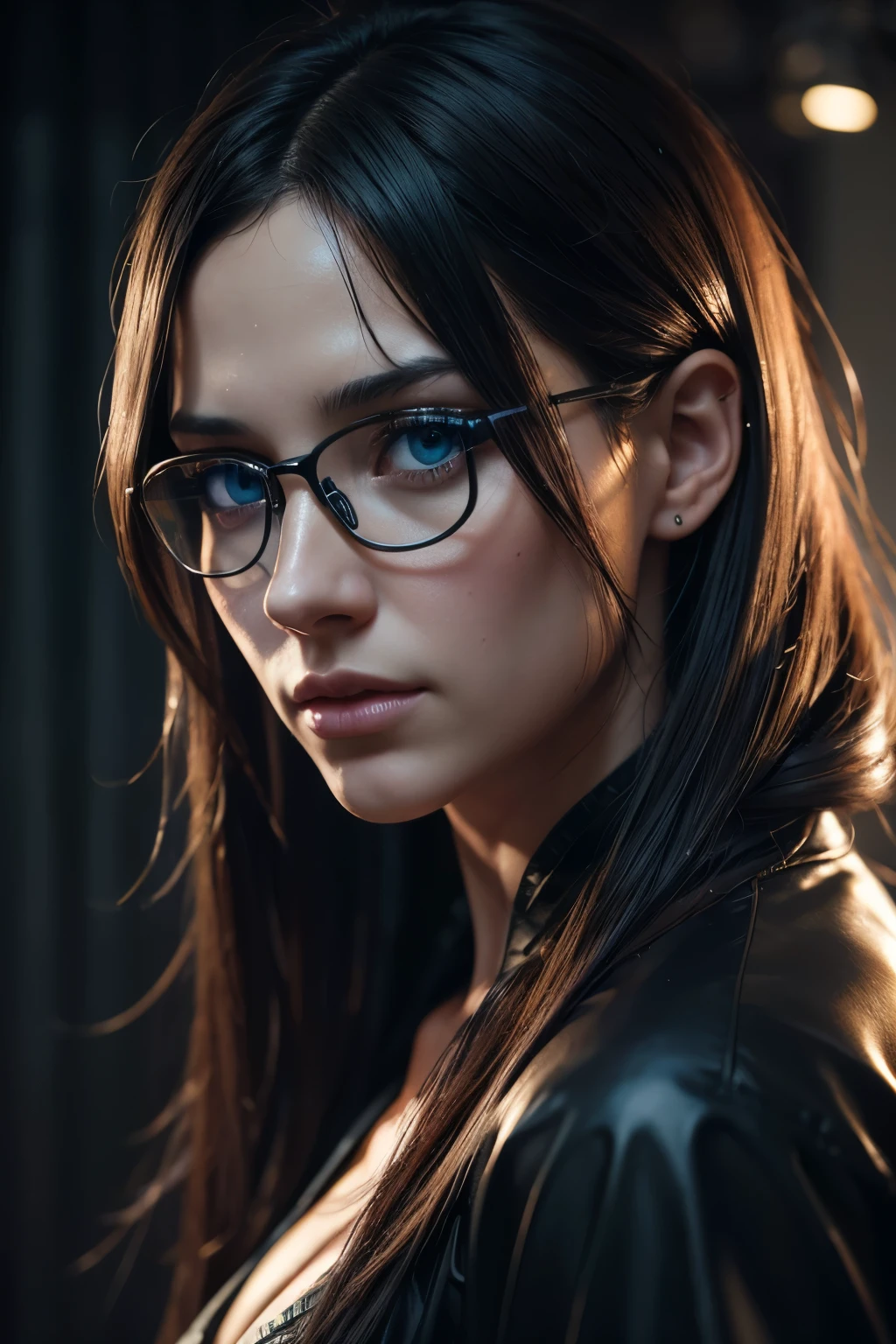 blue eyes, glasses, black long straigh hair, A human face gradually formed on a canvas stained with blood., Anime style photo, Manga style, Digital art, glow effects, Hand drawn, render, 8k, octane render, cinema 4d, blender, dark, atmospheric 4k ultra detailed, cinematic sensual, Sharp focus, humorous illustration, hyperrealistic, big depth of field, Masterpiece, colors, 3d octane render, 4k, concept art, trending on artstation, hyperrealistic, Vivid colors,, modelshoot style, (extremely detailed CG unity 8k wallpaper), professional majestic oil painting by Ed Blinkey, Atey Ghailan, Studio Ghibli, by Jeremy Mann, Greg Manchess, Antonio Moro, trending on ArtStation, trending on CGSociety, Intricate, High Detail, Sharp focus, dramatic, photorealistic painting art by midjourney and greg rutkowski,
