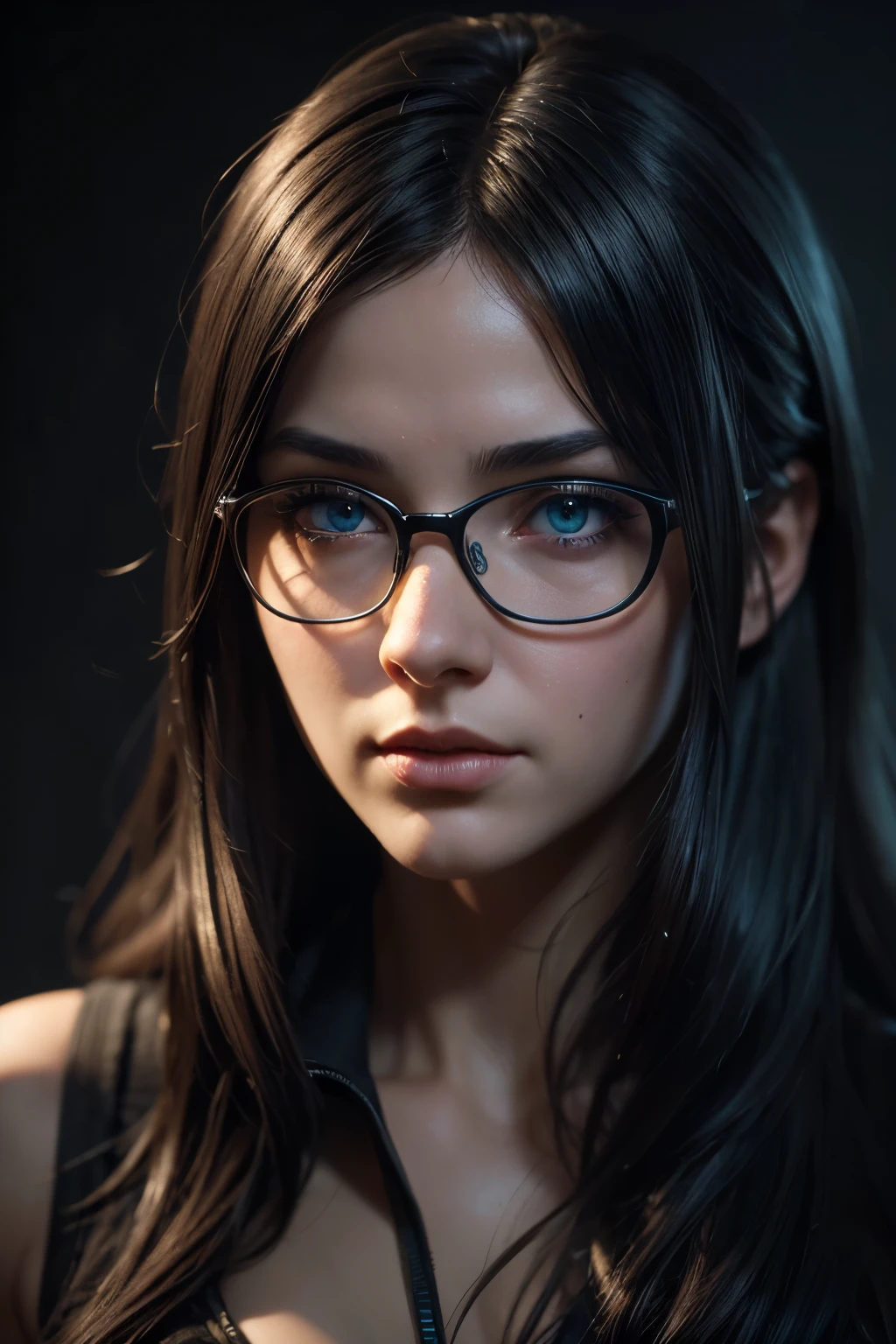 blue eyes, glasses, black long straigh hair, A human face gradually formed on a canvas stained with blood., Anime style photo, Manga style, Digital art, glow effects, Hand drawn, render, 8k, octane render, cinema 4d, blender, dark, atmospheric 4k ultra detailed, cinematic sensual, Sharp focus, humorous illustration, hyperrealistic, big depth of field, Masterpiece, colors, 3d octane render, 4k, concept art, trending on artstation, hyperrealistic, Vivid colors,, modelshoot style, (extremely detailed CG unity 8k wallpaper), professional majestic oil painting by Ed Blinkey, Atey Ghailan, Studio Ghibli, by Jeremy Mann, Greg Manchess, Antonio Moro, trending on ArtStation, trending on CGSociety, Intricate, High Detail, Sharp focus, dramatic, photorealistic painting art by midjourney and greg rutkowski,